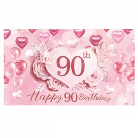 90th Birthday Decorations - Pink 90th Happy Birthday Birthday Backdrop, Happy Birthday Banners 90th, 90th Birthday Party Decorations, Happy 90th Birthday, 90th Birthday Decorations For Women
