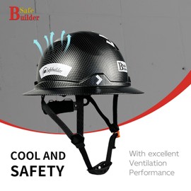 SAFEBUILDER Full Brim Carbon Fiber Pattern Hard Hat, Adjustable and Comfortable hardhats ANSI Ratchet Durable Hardhat Construction & Industrial (Matte Black Hat)