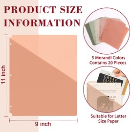 20 Pack Binder Dividers with Pockets Letter Size Clear Slash File Jacket 3 Hole Punch Plastic Document Folders for Office Home School (Color（Morandi）)