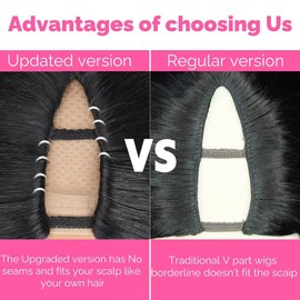 XSSXAKO V Part Wig Human Hair Kinky Curly Half Wig for Black Women Curly V Part Wig 100% Human Hair Wigs No Glue No Leave Out No Sew Clip Curly Hair Natural Black Color 180% Density 18inch