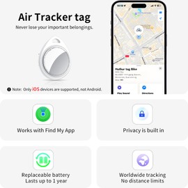 Air Tracker Tags-2 Pack, 5.3 Bluetooth Tracker Work with Apple Find My (iOS Only), 100dB Sound, Smart Tag with Keychain/Lanyard, Item Finder for Luggage/Key/Suitcase, Replaceable Battery, Light White