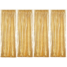 Poise3EHome Gold Sequin Backdrop Curtains, 4 Panels Gold Sequin Backdrop, 2FTx8FT Sequin Curtains for Party Wedding Sequence Backdrop
