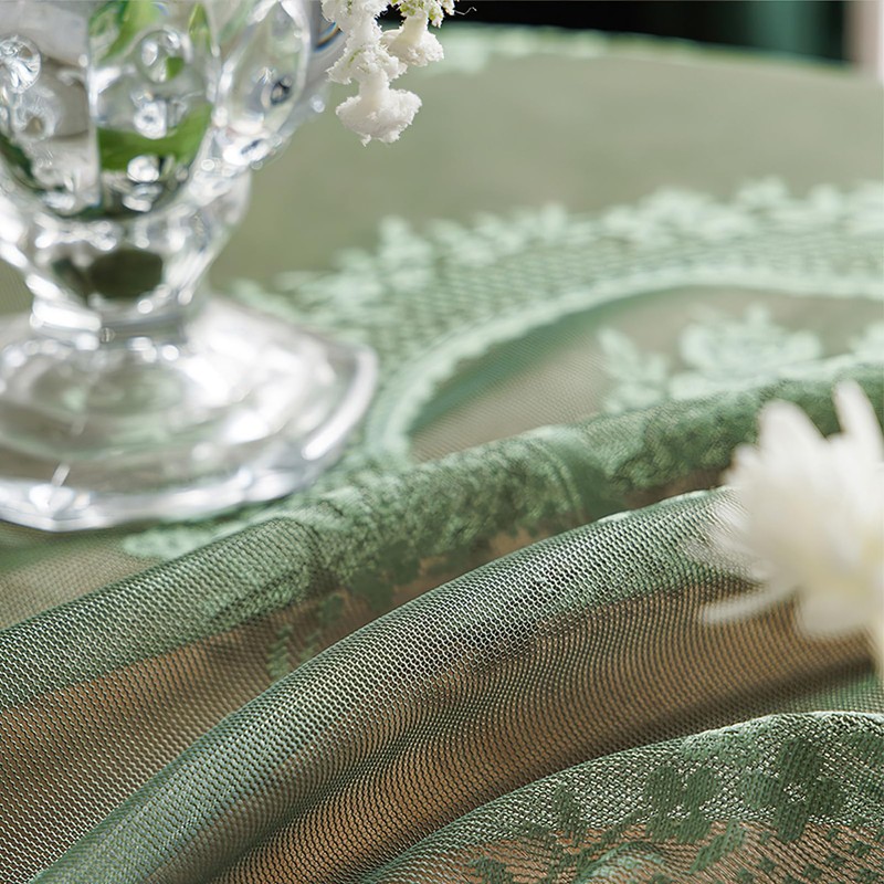 Lace Tablecloth with Ruffles, Rectangular, Green Vintage Overlay Lace Tablecloth,