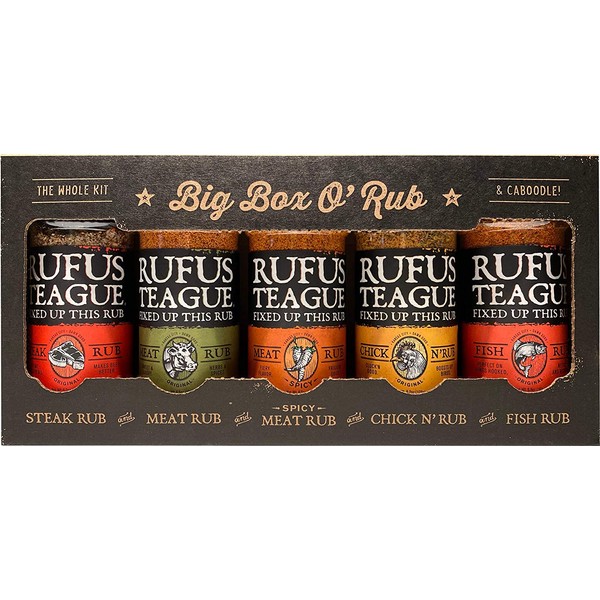 Rufus Teague: Variety Pack - BBQ Rub Set in Signature Box - 5 (6.7oz) Bottles - Award-Winning Premium Dry Rub BBQ Seasoning for Meat and Vegetables - No Gluten - Natural, Kosher - Herbs and Spices