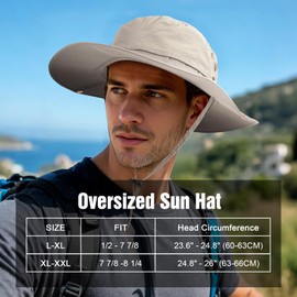 AYPOW Plus Size XL XXL Sun Hats for Men, Wide Brim Lightweight & Mesh Breathable Summer UV Protection UPF50+ Waterproof & Quick Drying Foldable Bucket Boonie Safari Hats Outdoor Fishing Hiking Beach