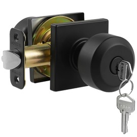Bamberg 700SQ Privacy Door Knob with Key, Interior/Exterior Door Knob for Bedroom, Bathroom, Front Door, Left or Right Doorknob with Lock (Black, 1-Pack)