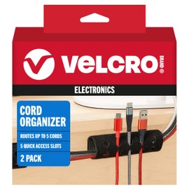 VELCRO Brand Cord Organizer for Desk Cable Management, Nightstand Organization, Unique Dual Function Cable Sleeve Cord Keepers Combo, Holds Wires for Easy Access, Route to Hide, Medium 2pk Black