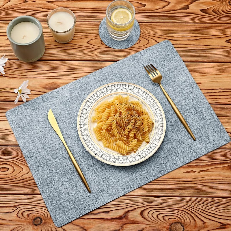 Leather Placemats and Coaster Sets 6, Large Table Mats, Waterproof