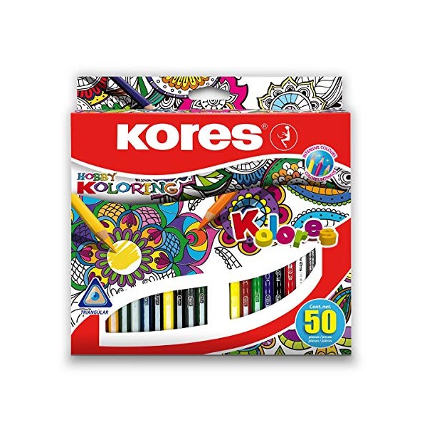 Kores Kolores Hobby Coloured Pencils, Triangular (Box of 50 Assorted Colours), BB93350