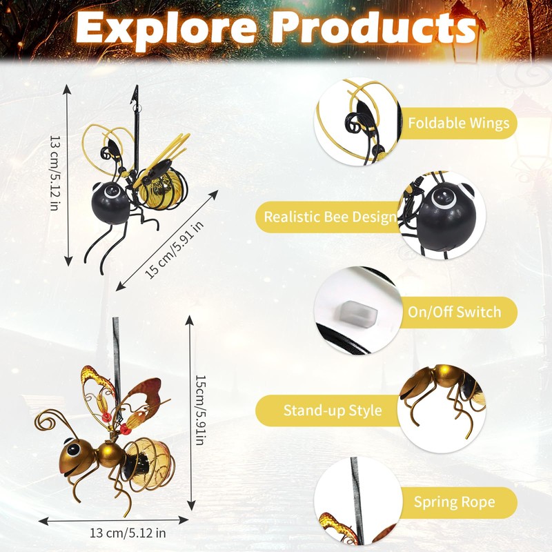 Hanging Solar Bee Light, 2pcs Solar Lanterns for Outside, 2025