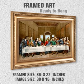 Last Supper Framed Size:22x36 inches,Image Size:16x30 inches,Gold Frame The World Classic Art Reproductions,Wall Art for Home Decor