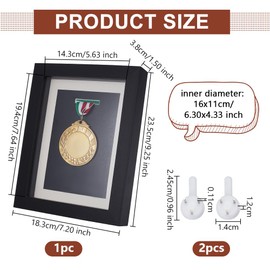 OLYCRAFT Medal Display Shadow Box Black Medal Display Case Natural Wood Photo Frames with Clear Window for Military Medals Beach Tags Jewelry Pins Pin Enthusiast Collectible - 6x7.2x9 Inch