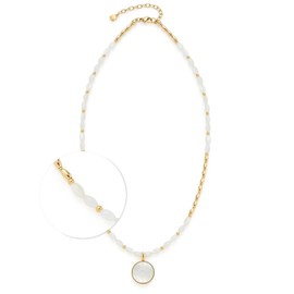 Jewels by Leonardo Welda Necklace, Short Chain Made of Gold-Coloured Stainless Steel, Shell Pearls in Olive Shape, Round Pendant with Sun Motif, 45-50 cm Length, Jewellery Gift for Women, 024686, 45
