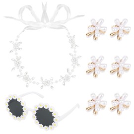 10 Pcs Flower Girl Proposal Set Flower Girls Gifts Including 1 Silver Flower Girl Headpiece 1 Round Flower Sunglasses 6 Pearl Small Flower Hair Clips