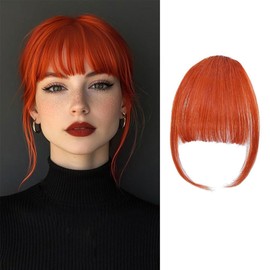 XFSRG Bangs Clip-In Hair Pieces, Real Hair, Blonde Clip-In Fringe, Real Hair Piece with Fringe for Women (Orange)