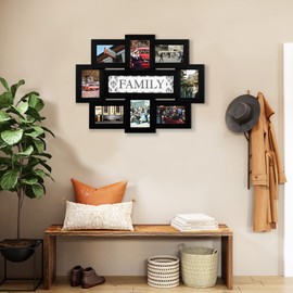 Jerry & Maggie Family Photo Frame 22x17, Family Picture Frames Collage Wall Decor, 9 Opening 4x6 Picture Frames Family, Wall Hanging For 6x4 Photos 8 Pack Black, Required Assembly
