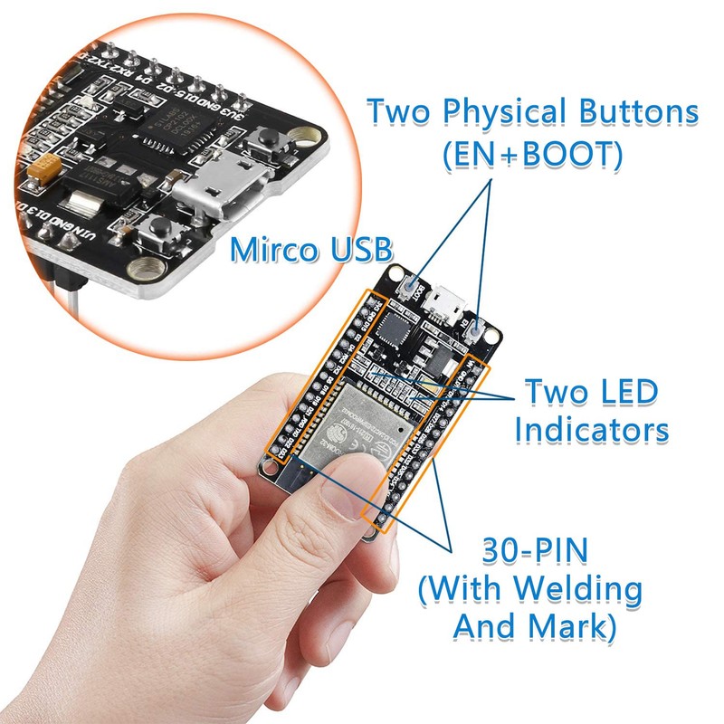 6-Pack ESP-WROOM-32 Development Board,Aideepen 30PIN ESP32S ESP-WROOM-32 Board 2.4GHz Dual-Core