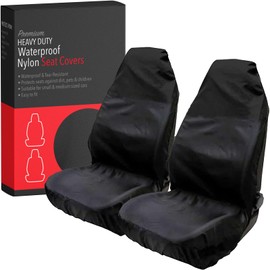 Xtremeauto Heavy Duty Waterproof Car Seat Cover Universal Front Seat Protector for Cars, Vans & Commercial Vehicles, Nylon Work Seat Cover, Airbag Compatible, Easy Clean, Black (Pair)