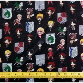 MGD Design ATTACK ON TITAN CHIBI ANIME BLACK FABRIC (HALF-YARD OR 1 YARD) - HALF YARD (18" X 58")