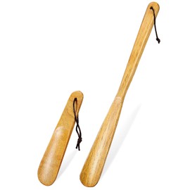 GLEAVI 2pcs Wood Shoehorn Long and Short Handle Shoe Horn Shoe Spoon Non Slip Shoe Lifter Lazy Shoes Aid Tool for Seniors Elderly Adults Shoe Horns for Men Women-Kids