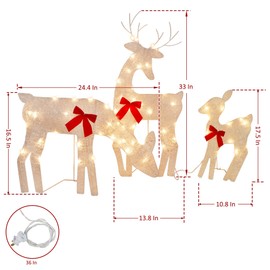 ATDAWN Pre-Lit Light Up Christmas Yard Decoration, 60 Lights 2D Christmas Deer Outdoor Decoration, Outdoor Lighted Holiday Deer Family Christmas Yard Decoration Light Up Display