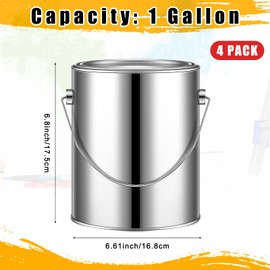 Uiifan 4 Pcs 1 Gallon Empty Paint Cans with Lids Metal Paint Buckets with Handle for Varnish Craft DIY Art Supply Storage (Silver)