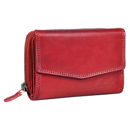 Benthill Women's Leather Wallet - RFID Genuine Leather Wallet - Vintage Wallet - Coin Compartment with Zip, red, Vintage
