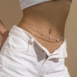 Zookey Boho Waist Chains Gold Belly Chains Layered Stones Waist Chains Beads Body Chain Summer Beach Jewellery for Women and Girls