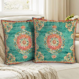 HZYKDWD Boho Cushion Covers 50x50 cm Set of 2,Boho Vintage Carpet Pattern Antique Ethnic Decor Double Sided Pattern Throw Pillow Covers Soft Pillow Case Living Sofa Room Bed Square Pillow Cover