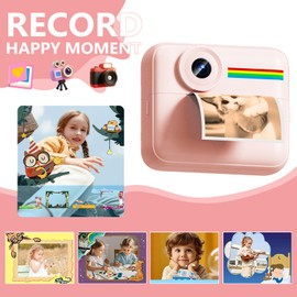 Kids Camera Instant Print with Color Printing Paper and Protective Case 32GB Card, Front Rear Dual Selfie Kids Camera with 1080P Videos, Christmas Birthday Gifts for Girls and Boys Age 3-12 (Pink)