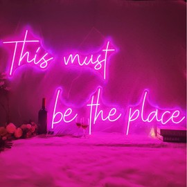 78x16 Inch Super Large This Must Be The Place Neon Sign Pink, Neon Light for Wall Decor with Remote Dimmer, This Must Be The Place LED Sign for Bedroom, Office, Cafe, Bar, Weddings, Hot Pink