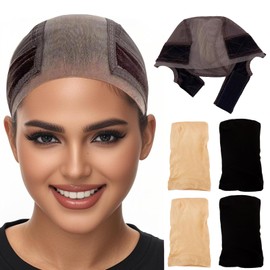 Asheyya 5 Pcs Set Wig Caps to Hold Wig in Place, Brown Adjustable WigGrip Headband Cap