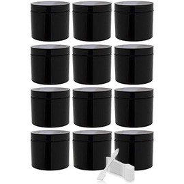 (12 Pack) 2 oz Black Double Wall Plastic Jar with Airtight Lined Lid + Spatulas