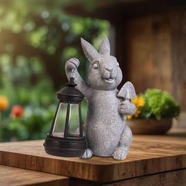 RICHIE Rabbit Statue Garden Ornaments Art Outdoor Decoration with Solar Powered LED Lights Decor for Patio,Balcony,Yard, Mum Birthday Gifts, Garden Gifts for Women