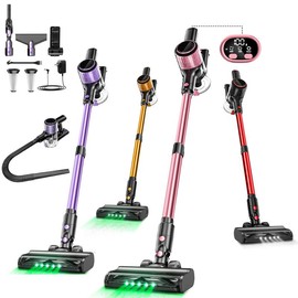 VICEASE Vacuum Cleaner, 350W 30Kpa, 3 Suction Modes, Green LED&Anti-tangle floor brush, 8-in-1 Stick Vacuum for Home/Hardwood/Floor/Pet Hair/Car Carpet Cleaning Machine Household Appliances - Color: Golden