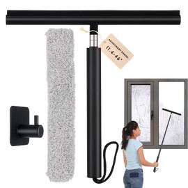 Telescopic Squeegee for Shower Glass with Long Handle - Extendable Shower Squiggy with Hook Handle for Window, Tile Wall - Black - Wide 12 Inch, 2024