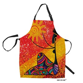 HGOD DESIGNS African Girl Kitchen Apron,Abstract African Girl Holds The Sun Digital Painting Artwork Bib Aprons For Home Cooking Gardening Adjustable Neck for Women men,Adult Size