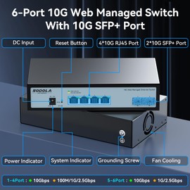SODOLA 6 Port 10G Easy Web Managed Switch,4X 10G RJ45 + 2X 10G SFP+ Ports - Link Aggregation, QoS,VLAN,IGMP, 10G Switch for Network Management