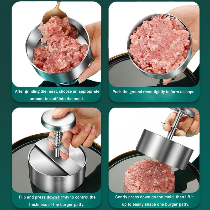 Stainless Steel Burger Press Professional Efficient Manual Prevents Stick Grill