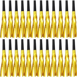 LCPQMZGH 24 Pcs Gold Noise Makers Glitter Metallic Fringed Noise Makers Horns for Baby Shower, Kids Birthday, New Year Party Favor - Gold