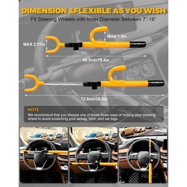 Steering Wheel Lock Anti-Theft Device Security Car Lock Anti Theft Car Device Visible Car Wheel Lock Adjustable Antitheft Locking Devices with 3 Keys (Yellow) - Color: Yellow