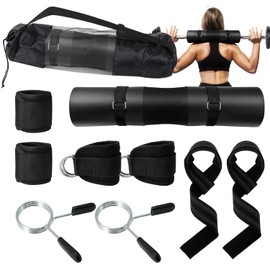 EQUNROY Hip Thrust Pad Set 10 PCS Barbell Pad with Carrying Bag, 2 Gym Ankle Straps, 2 Lifting Straps, 2 Wrist Wraps, 2 Barbell Clamps for Squat, Hip Thrust Workout Kit