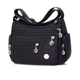 Women Nylon Crossbody Handbags Bag, Multi-Pocket Casual Cross Body Shoulder Bag with Adjustable Strap, Lightweight Messenger Bag for Women Ladies Daily Use, Travel, Shopping, Work (Black)