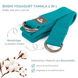 Bodhi Yoga Strap 2 in 1 Cotton 2m x 38mm Metal Rings on Both Ends Yoga Mat Carry Strap Instead of Yoga Mat Bag, petrol