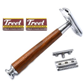 AAProTools Double Edge Safety Razor with Long Natural Wood Handle Safety Razor Wood Eco Friendly For Men or For Women Sustainable and Durable Saftey Razor With 2 Pack Treet Blades BTS-309