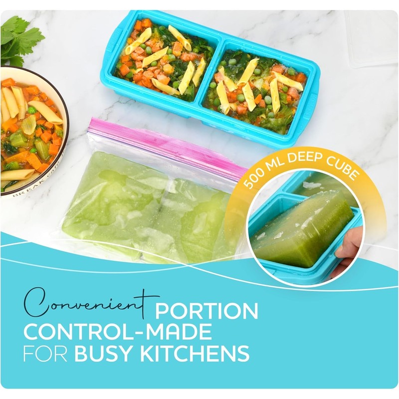 Xomoo Silicone Freezer Tray With Lid-Soup Freezer Container molds-2-cup Extra