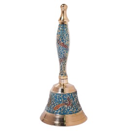 Hashcart Brass Hand Bell {7 inch } - Diwali Puja Bell for Mandir - Super Loud Hand Bell Call Bell - Wedding Bells, Christmas Bells {Turquoise}