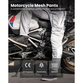 ILM Mesh Motorcycle Pants for Men with CE Armor Leg Zipper Riding Motorbike Touring Model PM1(White)