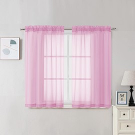 OVZME Light Pink Sheer Curtains 45 Inches Long 2 Panels, Light Filtering Sheer Pink Curtains for Kitchen, Elegant Airy Draperies for Gilrs Living Room Nursery Room, Dual Rod Pocket, Each 42Wx 45L