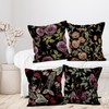 Black Gothic Floral Throw Pillow Covers, Purples Flower Dark Decorative